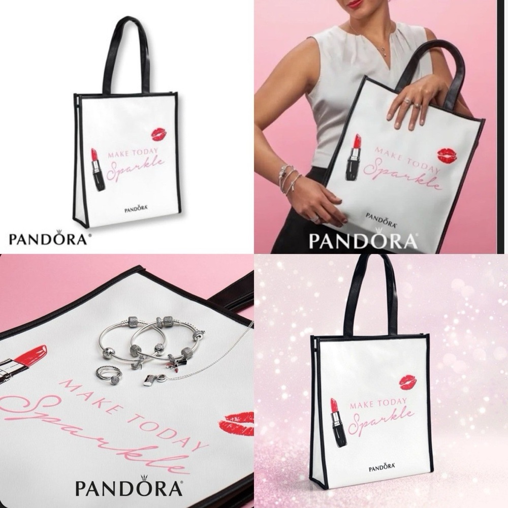 Pandora White Tote with Black Trim and Pink Accent